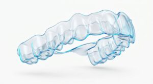 투명교정 장치의 학술적 3D 일러스트레이션