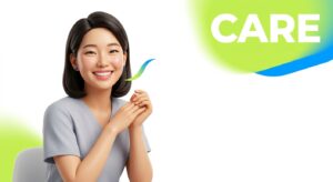 교정 치료 후 건강한 미소와 관리 컨셉